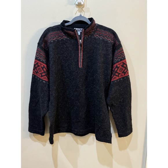 Vintage Obermeyer Sweater Size Medium 1/4 Zip Wool Alpine Design Y2K Gray Red - Picture 2 of 9